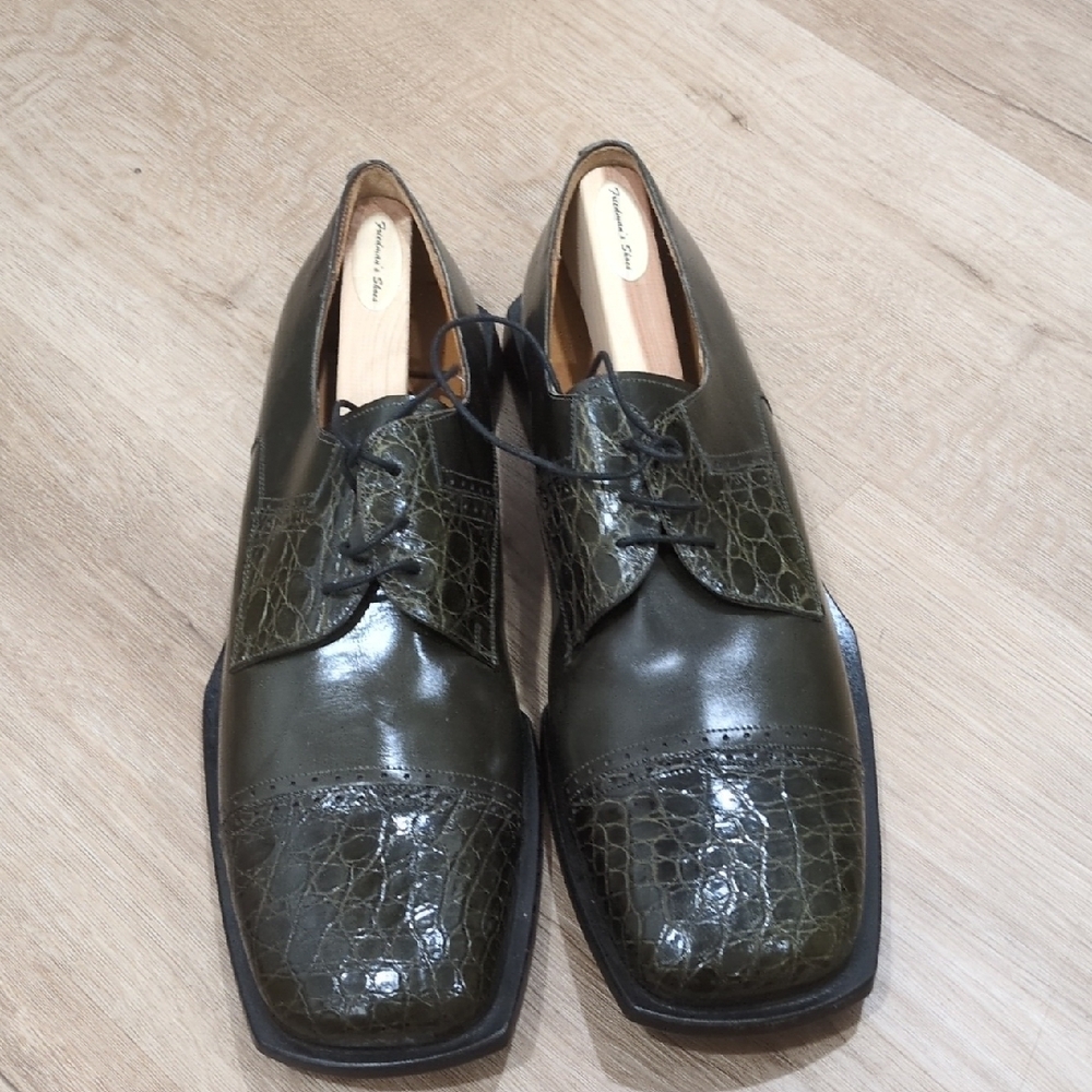 Mezlan Green Genuine Crocodile Oxford Shoes